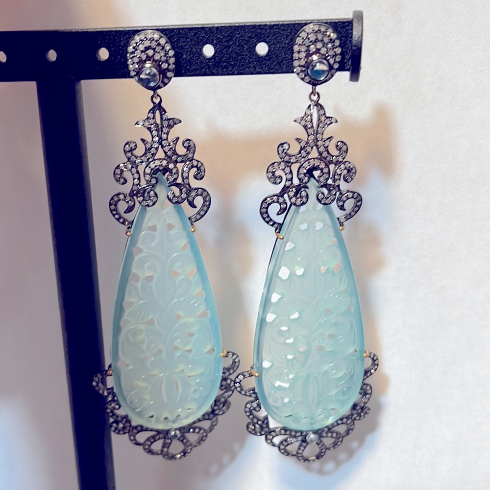 Chalcedony Diamond Earrings-vintage style